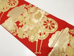 アンティーク　花車模様織り出し袋帯（着用可）